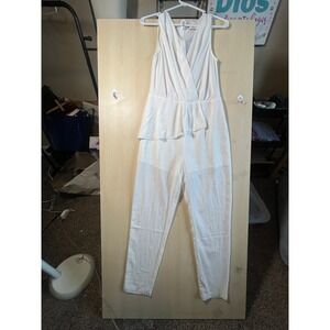 Naked Zebra White Jumpsuit Sleeveless V-Neck Ruffle Peplum Casual Dressy Small